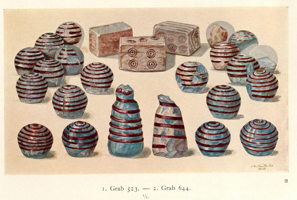 Arbman 1943, Taf. 148:2 – Spielsteine und Würfel aus Grab Bj 644
