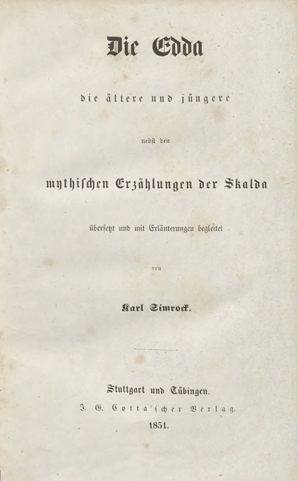 float-right small "Umschlag: Karl Simrock (Übers.), Die Edda (J. G. Cotta'sche Buchhandlung, Stuttgart 1851)"